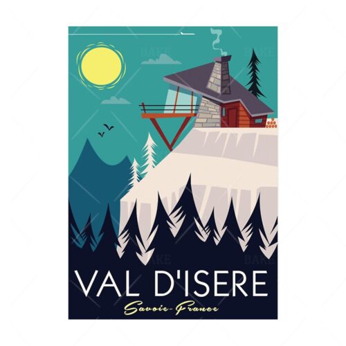 Affiche Ville de France Vintage Val d'Isere