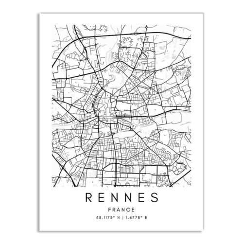 Affiche Ville Carte Rennes