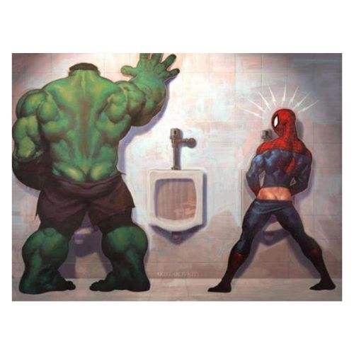 affiche marvel toilettes spiderman et hulk