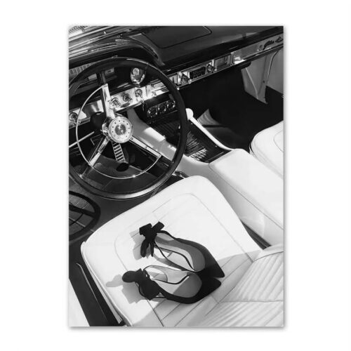 affiche noir et blanc voiture vintage